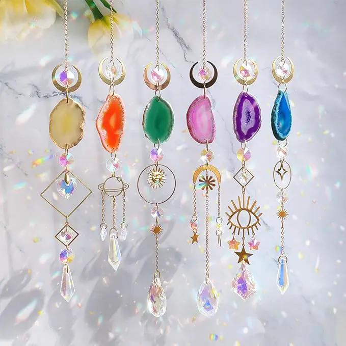 Sun Catcher, 6 pcs Sun Catchers with Crystals Prism Agate Slices Bulk Outdoor Garden Indoor Hanging Decor for Home Car Window Christmas Party Wedding Gift by GreenHaven Gardens