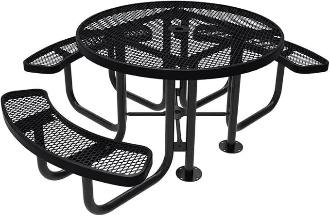 Heavy-Duty Portable Outdoor Picnic Table with Umbrella Hole, Expanded Metal Patio Dining Furniture Made in America (46" Round Top, Black) by GreenHaven Gardens