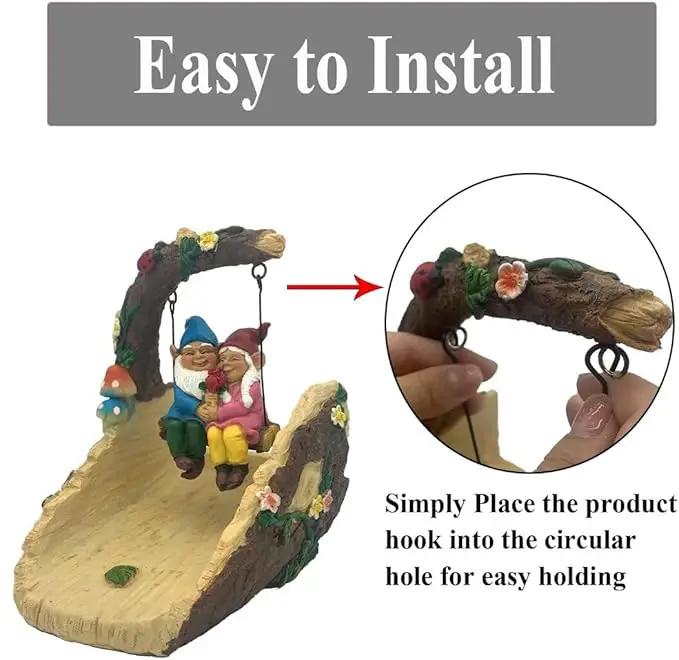 Gnome On The Swing Gutter Downspout Extension Decoration,Rain Downspout Diverter Garden Statue,Decorative Gutter Extension,Downspout Splash Block,Animal Resin Statue Outdoor Décor by GreenHaven Gardens