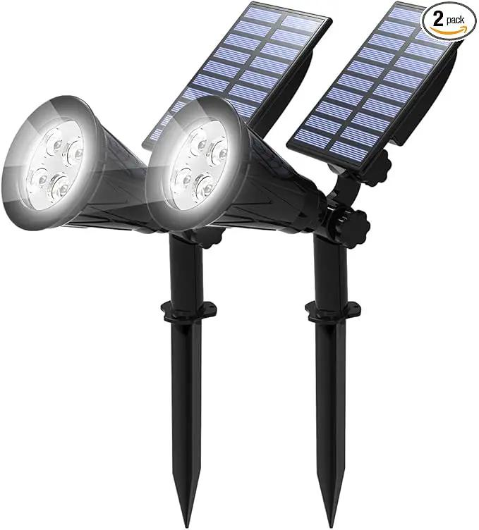 T-SUN Solar Spotlights, Waterproof Outdoor Solar Landscape Spot Lights Auto ON/Off Adjustable Solar Garden Lights LED Wall Lights for Patio, Driveway, Yard, Pool Area (White-2Pack) by GreenHaven Gardens