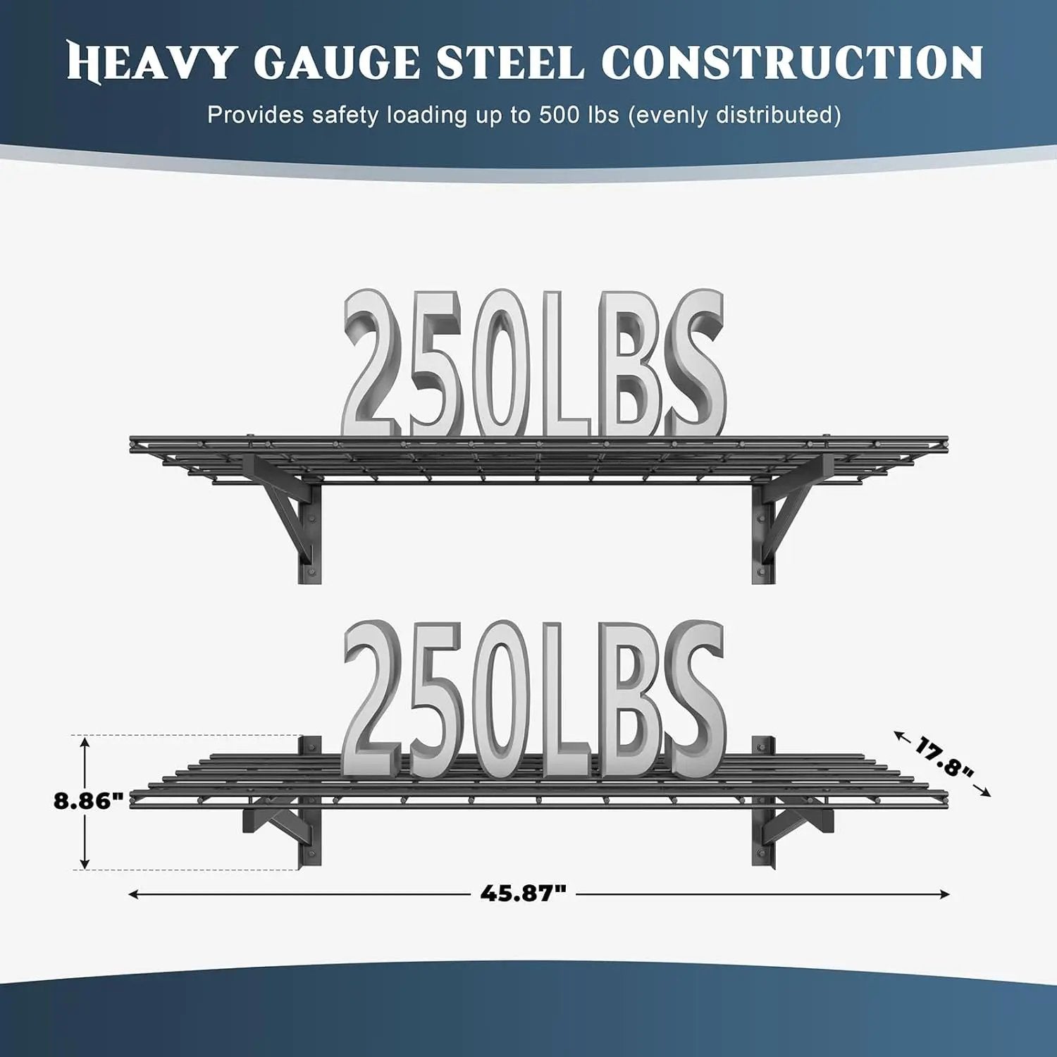 2 Pack Heavy Duty Garage Wall Shelving Set (1.5x4ft), Wall Mounted Garage Shelves 500lbs Capacity, 18"x48" Shelf Storage Rack Floating Shelves, Black by GreenHaven Gardens