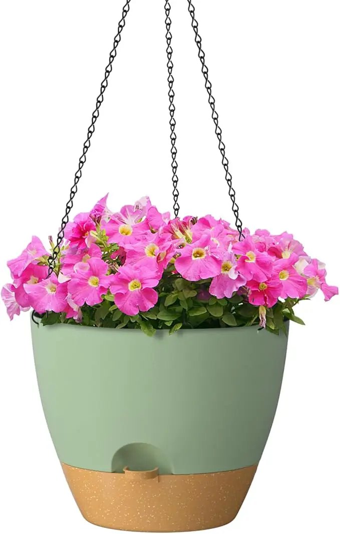 ZMTECH 12 Inch Hanging Planters for Indoor Outdoor Plants, 1 Pack Self Watering Hanging Plant Pots with Drainage Holes and Removable Saucer, Plastic Flower Hanging Pots with Watering Lip (Green) by GreenHaven Gardens