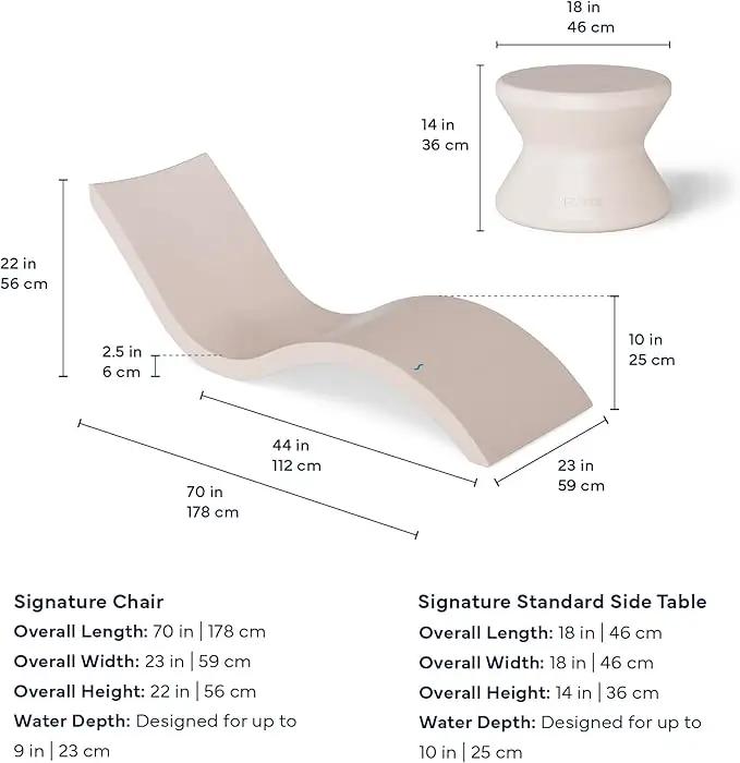 Oasis Chaise Lounger Set - Includes 2 Chaises + 1 Side Table (no Hole) - Inside Pool & Sun Shelf Lounge Chair - Designed for Shallow Shelves Up to 9” - No Metal - Safe for All Pools - All Weather by GreenHaven Gardens