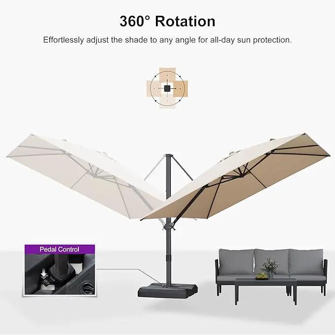 PURPLE LEAF 10' × 10' Patio Cantilever Umbrella with Base Outdoor Square Adjustable Offset Umbrellas with 360-degree Rotation and 8 Heavy Duty Metal Ribs for Garden Deck Pool Beige by GreenHaven Gardens
