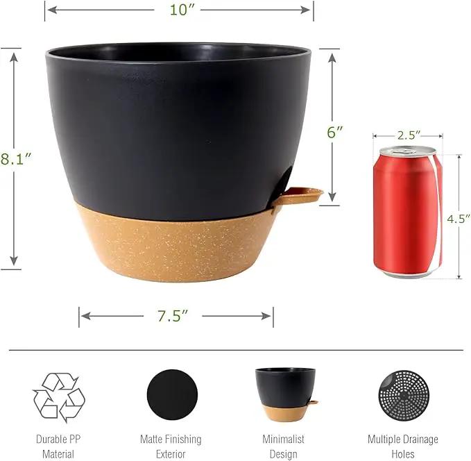 WOUSIWER 10 inch Self Watering Planters, 2 Pack Large Plastic Plant Pots with Deep Reservior and High Drainage Holes for Indoor Outdoor Plants and Flowers, Black with Terracotta by GreenHaven Gardens