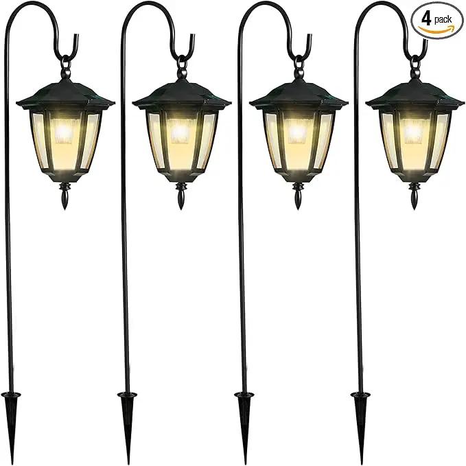 Dynaming 4 Pack Solar Hanging Lights Outdoor, Solar Powered Garden Decorative Lanterns with 4 x 38 Inch Shepherd Hooks, Waterproof Landscape Lighting for Lawn Patio Yard Pathway Driveway, Warm White by GreenHaven Gardens