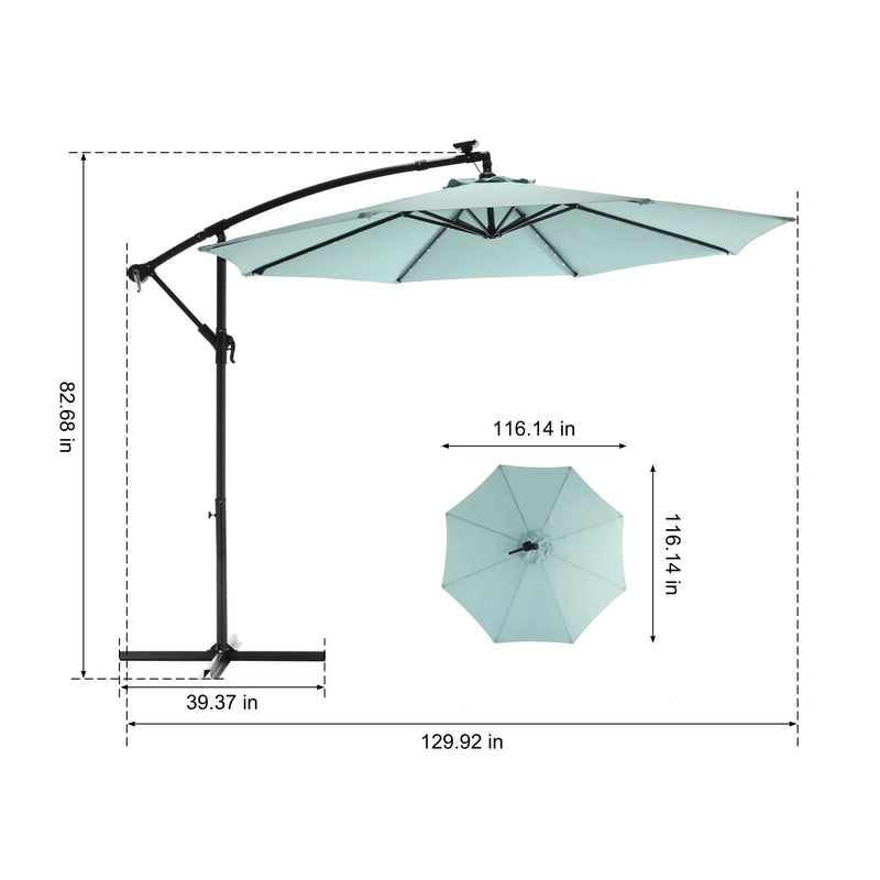 10ft Solar LED Offset Hanging Patio Umbrella (Light Green) (No Base) by HouseOfZazla