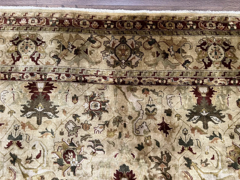 Indian Mahal Rug 8x10, Allover Floral Mahal Oriental Carpet 8 x 10, Handmade Hand Knotted Wool Rug, Indo Persian Area Rug, Tea-Washed Tan by Jewel Rugs