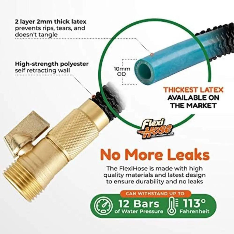 Flexi Hose Lightweight Expandable Garden Hose, No-Kink Flexibility, 3/4 Inch Solid Brass Fittings and Double Latex Core (150 FT, Black) by GreenHaven Gardens