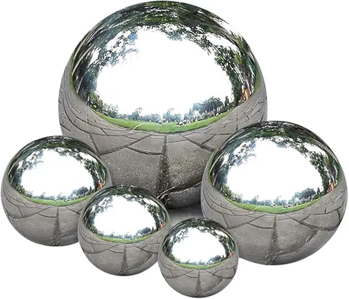 Nerien Gazing Ball, Stainless Steel Garden Mirror Globe, Polished Ornament Sphere, Hollow Floating Reflective Hemisphere, for Home Outdoor Pond Housewarming Swimming Pool Decoration, Silver, 5Pcs Mix by GreenHaven Gardens