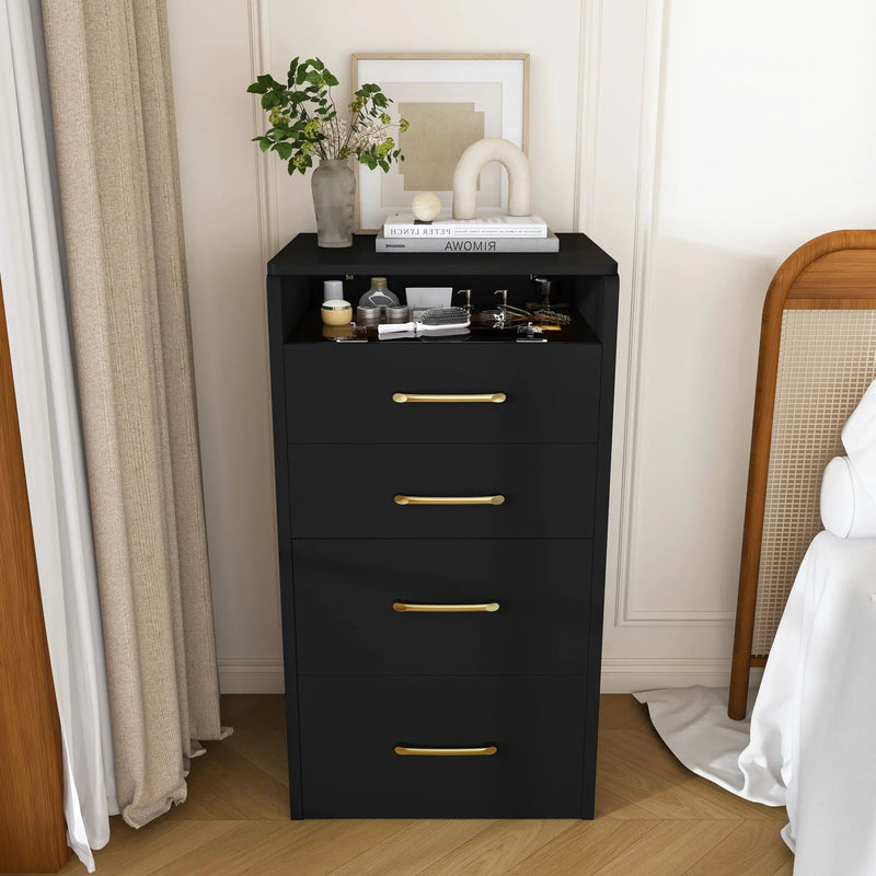 3 In 1 Vanity Desk With Open Top Mirror, Glass Desktop Makeup Set With 3 Drawers, Compact Dressing Table For Bedroom - Black by HouseOfZazla