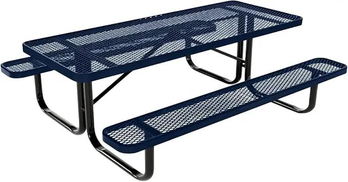 Coated Outdoor Furniture Heavy-Duty Portable Outdoor Kids Table, Expanded Metal Kids Picnic Table, Commercial-Grade Picnic Table, Made in America (6ft Rectangular, Childrens, Textured Dark Blue) by GreenHaven Gardens