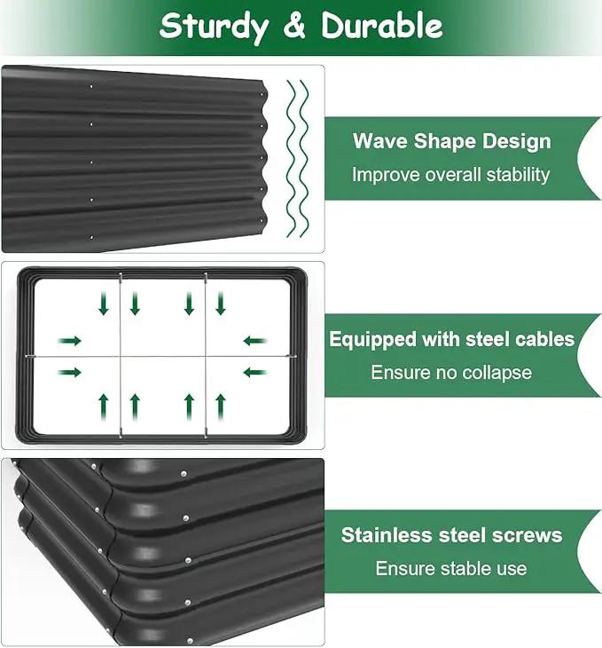 4.3x3x1 FT Raised Garden Bed with Steel Cable, Elevated PP Planter Box Stand for Gardening, Backyard Patio Ground Raised Bed for Planting Vegetables Flower Herb and Succulents, Black by GreenHaven Gardens