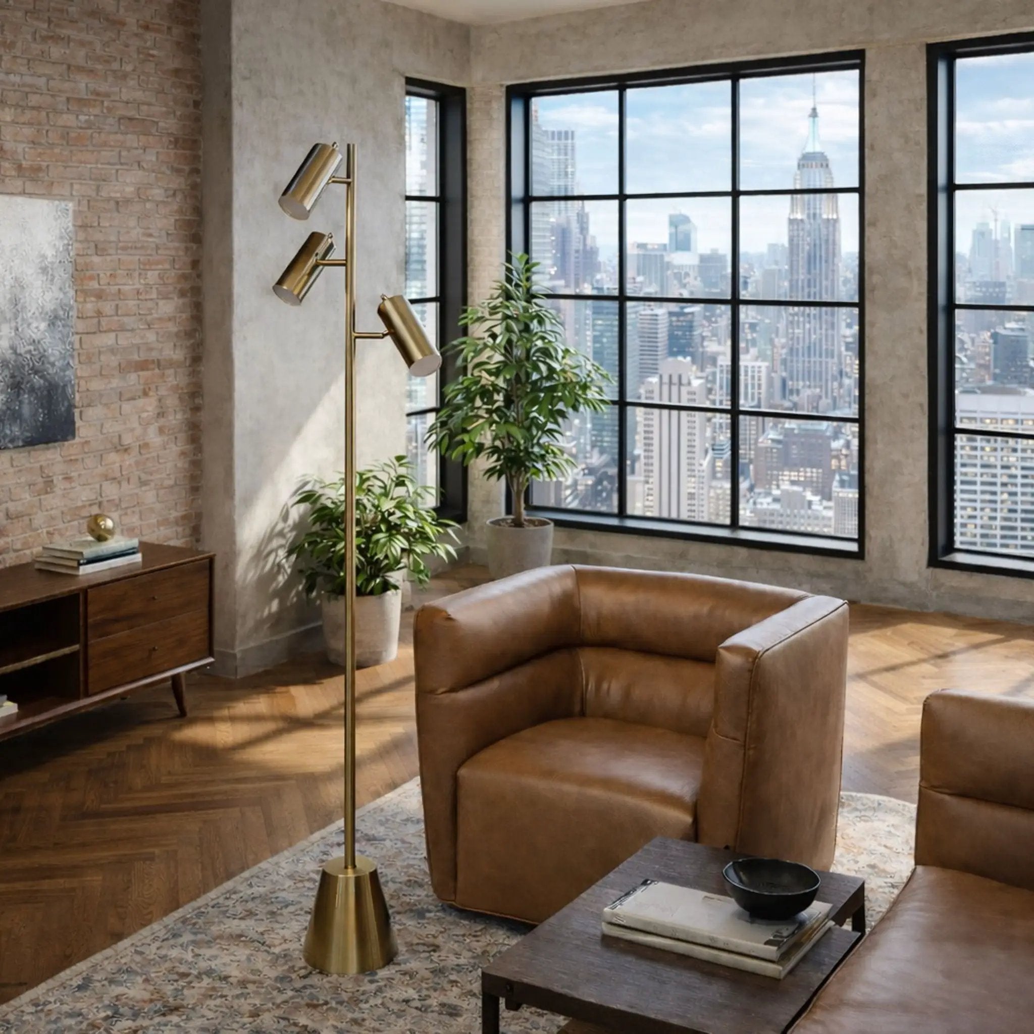 Lumina - Floor Lamp With Rotary Switch Triple Spots Cone Base - Gold by Unique Piece Furniture