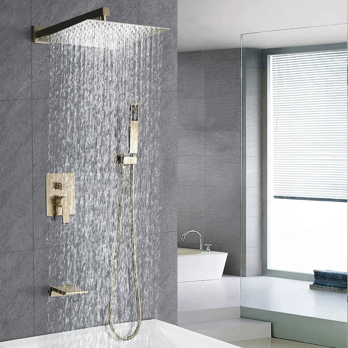 Tub Shower Faucet Set With 12" Rain Shower Head And Handheld Spray Combo by HouseOfZazla