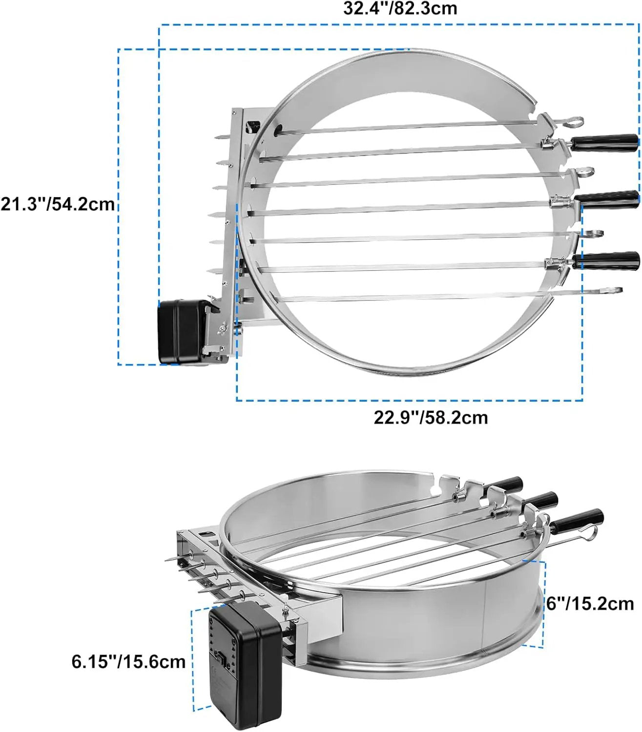 onlyfire Shish Kabob Set with Stainless Steel Ring, Automatic Skewers Turner for Weber 22" Kettle and Other Similar Kettle Grills by GreenHaven Gardens