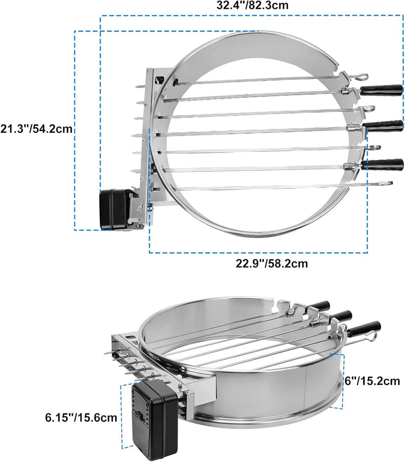 onlyfire Shish Kabob Set with Stainless Steel Ring, Automatic Skewers Turner for Weber 22" Kettle and Other Similar Kettle Grills by GreenHaven Gardens