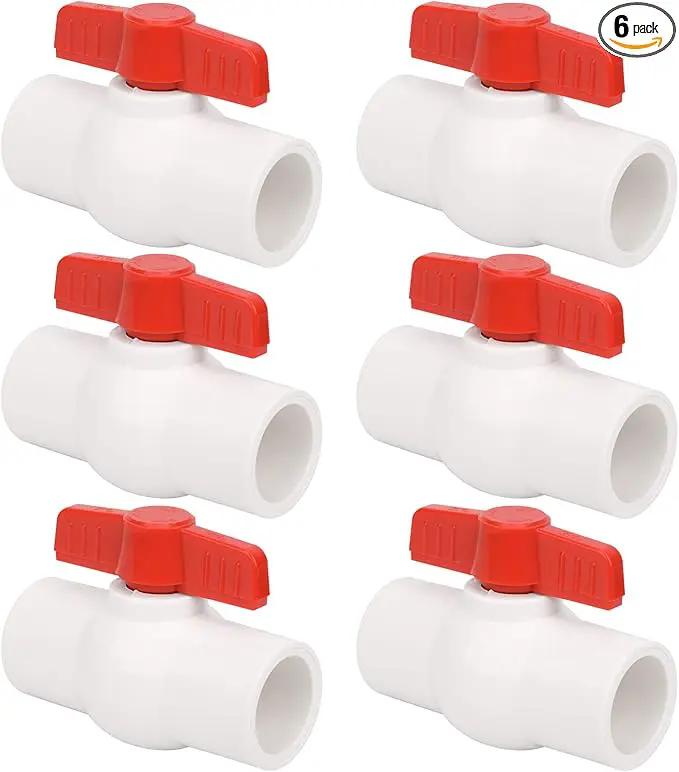 6Pcs 3/4" PVC Ball Valve Water Pipe Shut-off Valve Socket with Red T-Handle for Cold Water Supply lines, Irrigation Pipe fitting System(Socket x Socket), Schedule 40 by GreenHaven Gardens