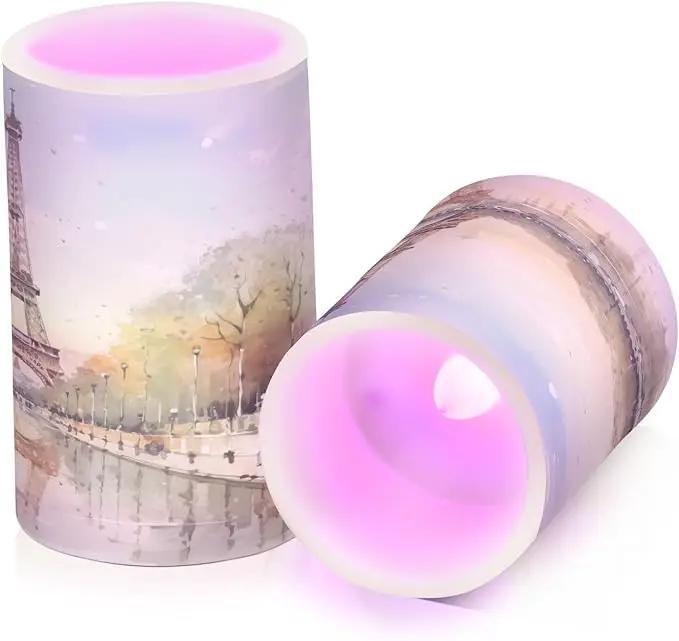 Flickering Flameless Candles, Eiffel Tower Lake LED Candles with Remote Timer, Set of 2 Battery Operated Candle for Valentine Wedding Birthday by GreenHaven Gardens
