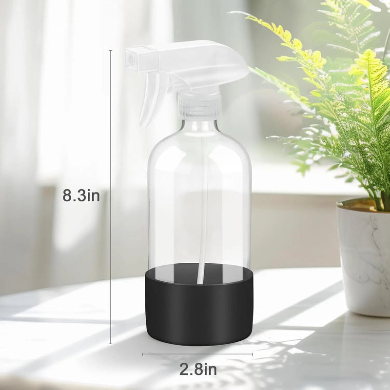 2 Pack Glass Spray Bottles with Silicone Sleeve, 16 oz Empty Refillable Containers with Adjustable Spray Nozzles, Spray Bottles for Hair, Cleaning Solutions and Plants Black by GreenHaven Gardens