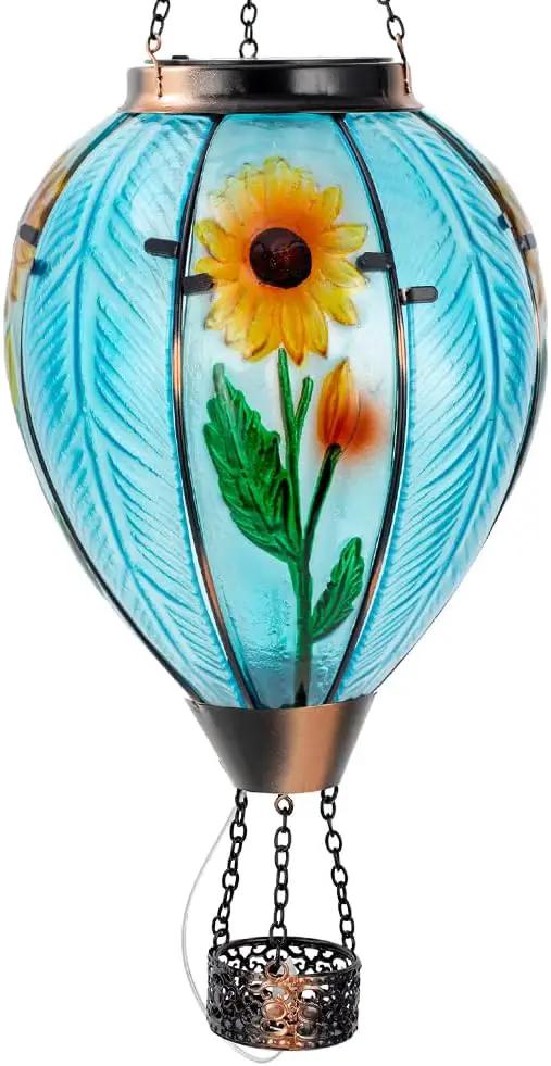Starsoul Large Solar Hot Air Balloon Lantern with Flame Sunflower Glass Hanging Outdoor Hot Air Balloon Solar Light Waterproof Garden Patio Yard Party Decorations by GreenHaven Gardens