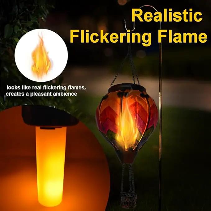 2PCS Solar Hot Air Balloon Lanterns with Flame with Shepherd's Hooks, Glass Hanging Flickering Lights Outdoor Waterproof for Garden Tree Yard Patio Mother's Day Gift, 18" H Wavy-Colorful by GreenHaven Gardens