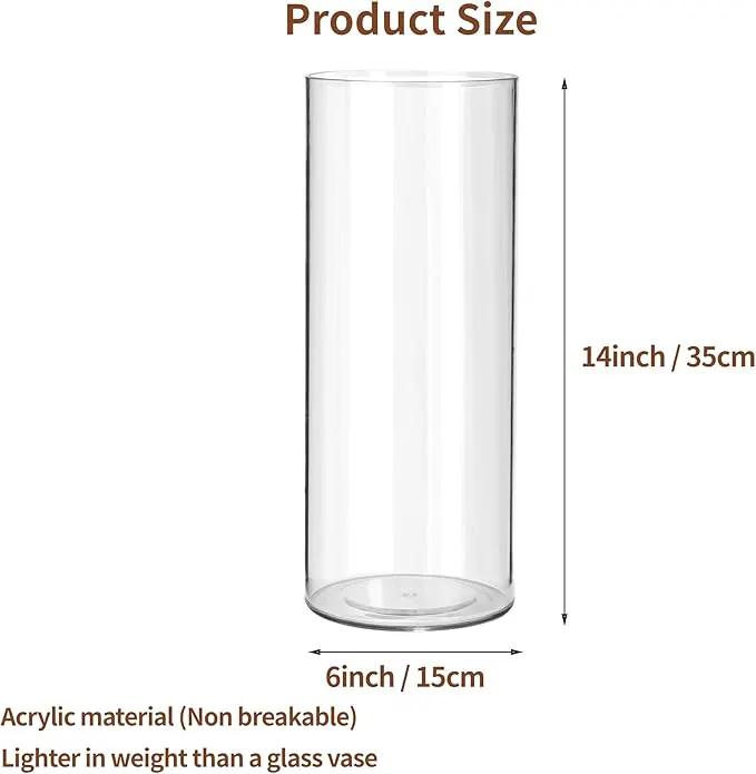 Clear Flower Vase, Non-breakable Vases, 6" W x 14" H, Acrylic Vase, Aesthetic Room Decor Cylindrical Modern Flower Vases for Table Centerpiece, Home Decor, Women Floral Arrangement Gift by GreenHaven Gardens