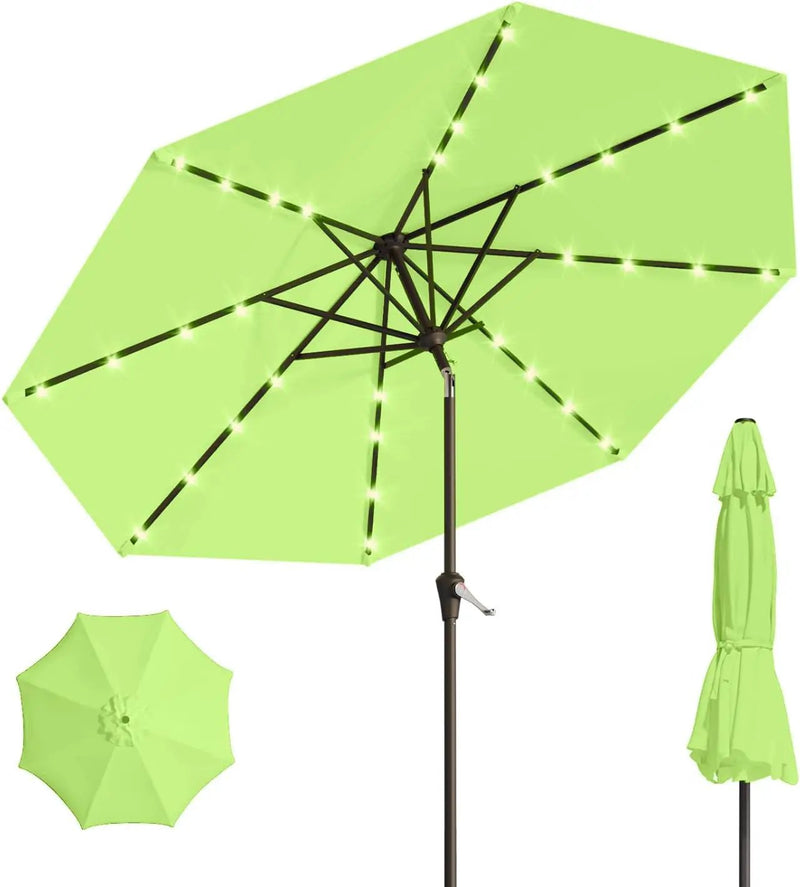 10FT Solar Umbrella 32 LED Lighted Patio Umbrella Table Market Umbrella w/Tilt and Crank, UV-Resistant Outdoor Umbrella for Pool, Garden, Deck, Apple Green by GreenHaven Gardens