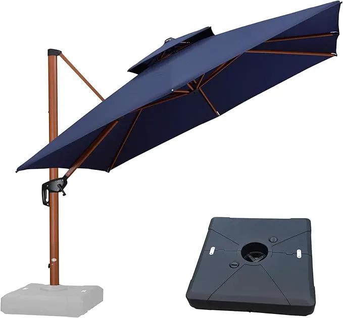 PURPLE LEAF 10ft Patio Umbrella with Base Outdoor Square Umbrellas Large Cantilever Umbrella Windproof Offset Umbrellas Heavy Duty Sun Umbrella for Garden Deck Pool Patio, Navy Blue by GreenHaven Gardens