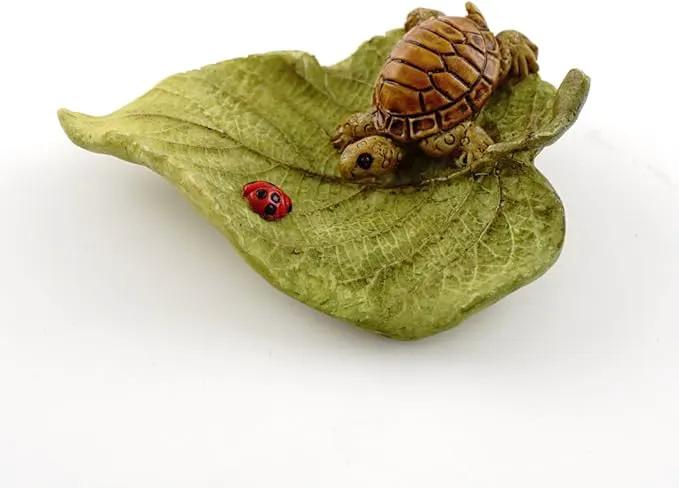 Top Collection Miniature Fairy Garden and Terrarium Statue, Little Turtle on Leaf by GreenHaven Gardens
