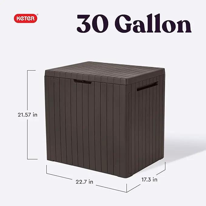 Keter City 30 Gallon Resin Outdoor Storage Box and Patio Furniture Side Table for Pool and Garden Accessories, Brown by GreenHaven Gardens