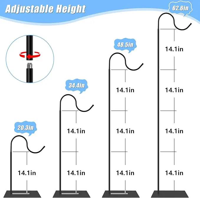 Hummingbird Feeder Stand, Adjustable 20-63 Inch Shepherds Hook for Outdoor Indoor, Bird Feeder Pole with Base & Water Weight Bag for Wind Chimes, Hanging Plants(Hummingbird Feeders Not Include) by GreenHaven Gardens