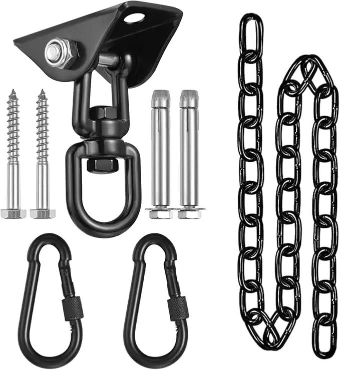 JACNITAD Hammock Chair Hanging Hardware Kit with Chain and Spring, Heavy Duty Porch Swing Hanger, 360 Swivel Ceiling Hooks for Punching Bag,Gym (Black) by GreenHaven Gardens