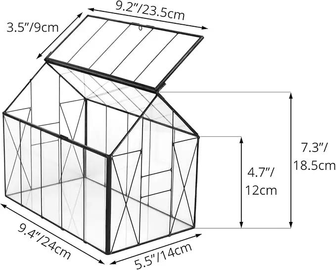 NCYP Geometric Glass Terrarium with Lid for Succulent, Small Cactus - Handmade Clear Closed House Shape Box - Home Indoor Tabletop Garden Decor, Black 9.4" x 5.5" x 7.3" (No Plants) by GreenHaven Gardens