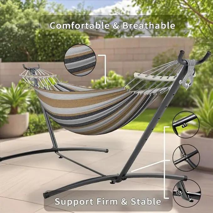Double Hammock, Heavy Duty Portable, 500 lb Weight Capacity, Perfect for Both Indoors and Outdoors, 2 Person Hammock with Carrying Bag, Coffee by GreenHaven Gardens