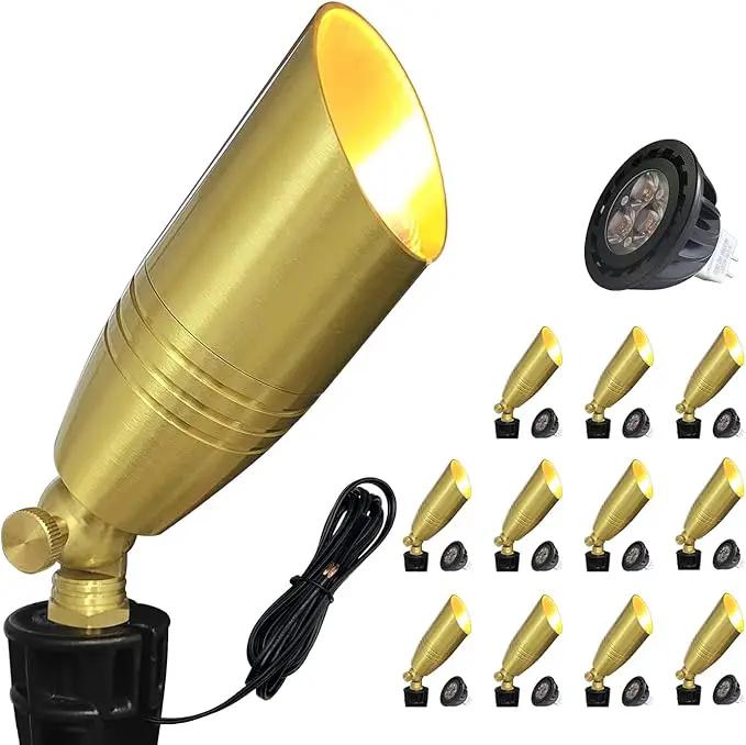 COLOER Die-cast Brass Landscape Spotlight 12-Pack with 5W Aluminum Housing LED MR16 Bulb,12V AC/DC Low Voltage Copper Outdoor Lighting, Directional Garden Patio Spot Up Light (102B Brass Finish) by GreenHaven Gardens