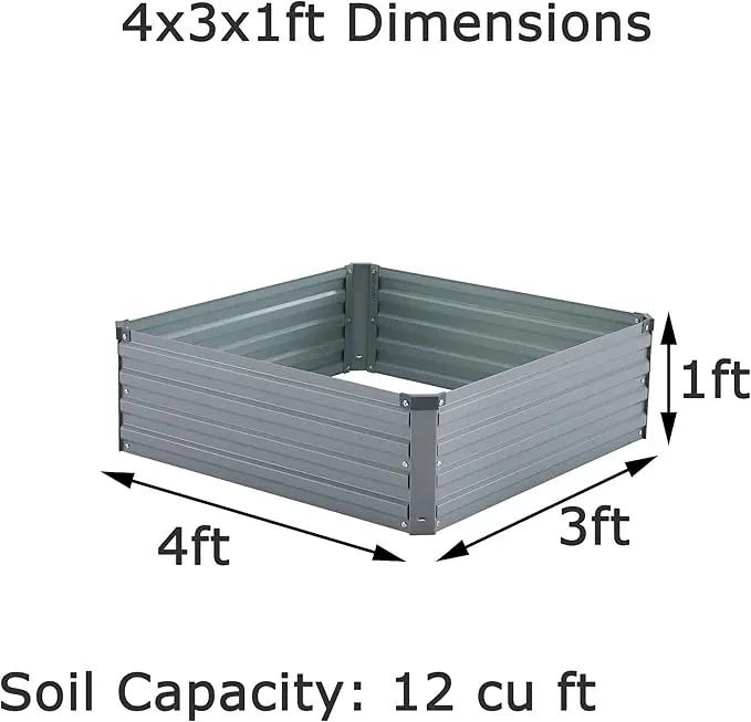 4x3x1ft(2 Pack) Galvanized Raised Garden Bed,Outdoor Planter Box Metal Patio Kit Planting Bed for Vegetables Flowers Herb,Grey by GreenHaven Gardens