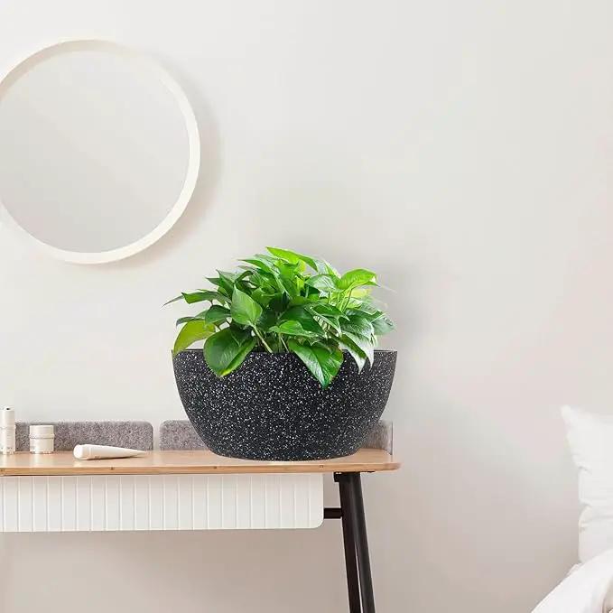 13 inch Large Hanging Planters Plant Pots for Outdoor Indoor Plants with Drainage Holes and Chain, 2 Pack Round Hanging Flower Pots for Garden Home Porch Decor, Speckled Black by GreenHaven Gardens