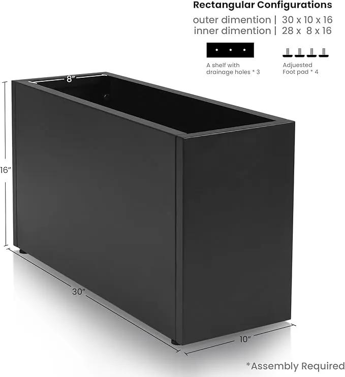 GSK Black Metal Planter Versatile Box with Drainage Holes Galvanized Painted Iron Flower Boxes for Indoor Outdoor Use Ideal Patio Balcony Garden Elevated Plant Bed by GreenHaven Gardens