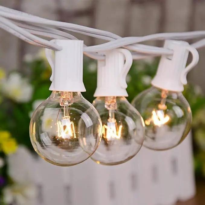 50FT Outdoor String Lights G40 Clear Globe String Lights Light Bulbs with 52 Clear Bulbs -5 Watt/120 Voltage/E12 Base -White Wire by GreenHaven Gardens