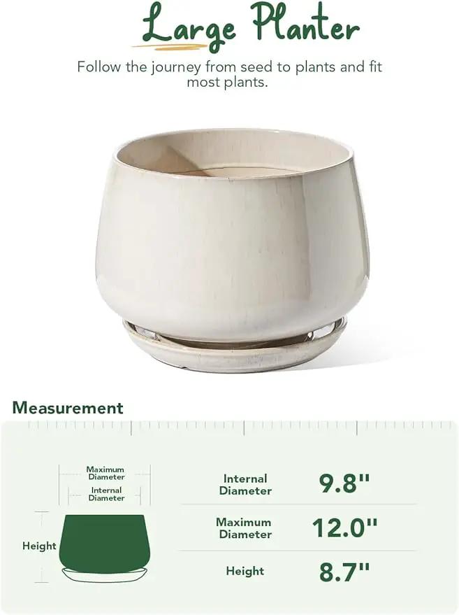 LE TAUCI Ceramic Planters, 12 Inch Pots for Plants, Indoor Plant Pots with Drainage Holes and Saucers, Modern Planters Fit Mid Century Plant Stand, Flower Pots for Indoor Plants, Reactive Glaze Beige by GreenHaven Gardens