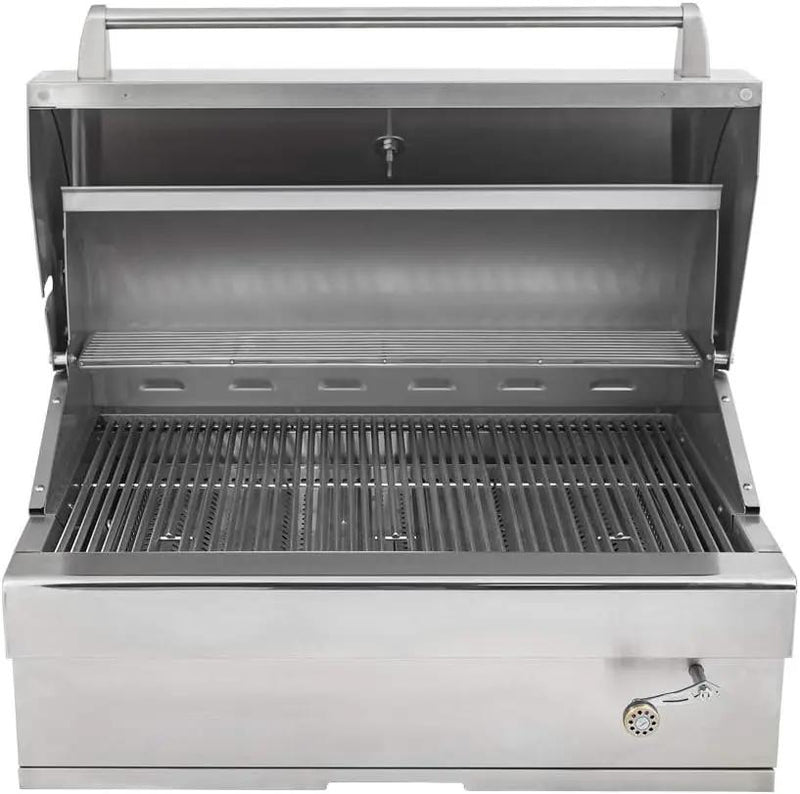Turbo Charcoal 32 Inch Built-In Stainless Steel BBQ Grill with Charcoal Tray by GreenHaven Gardens