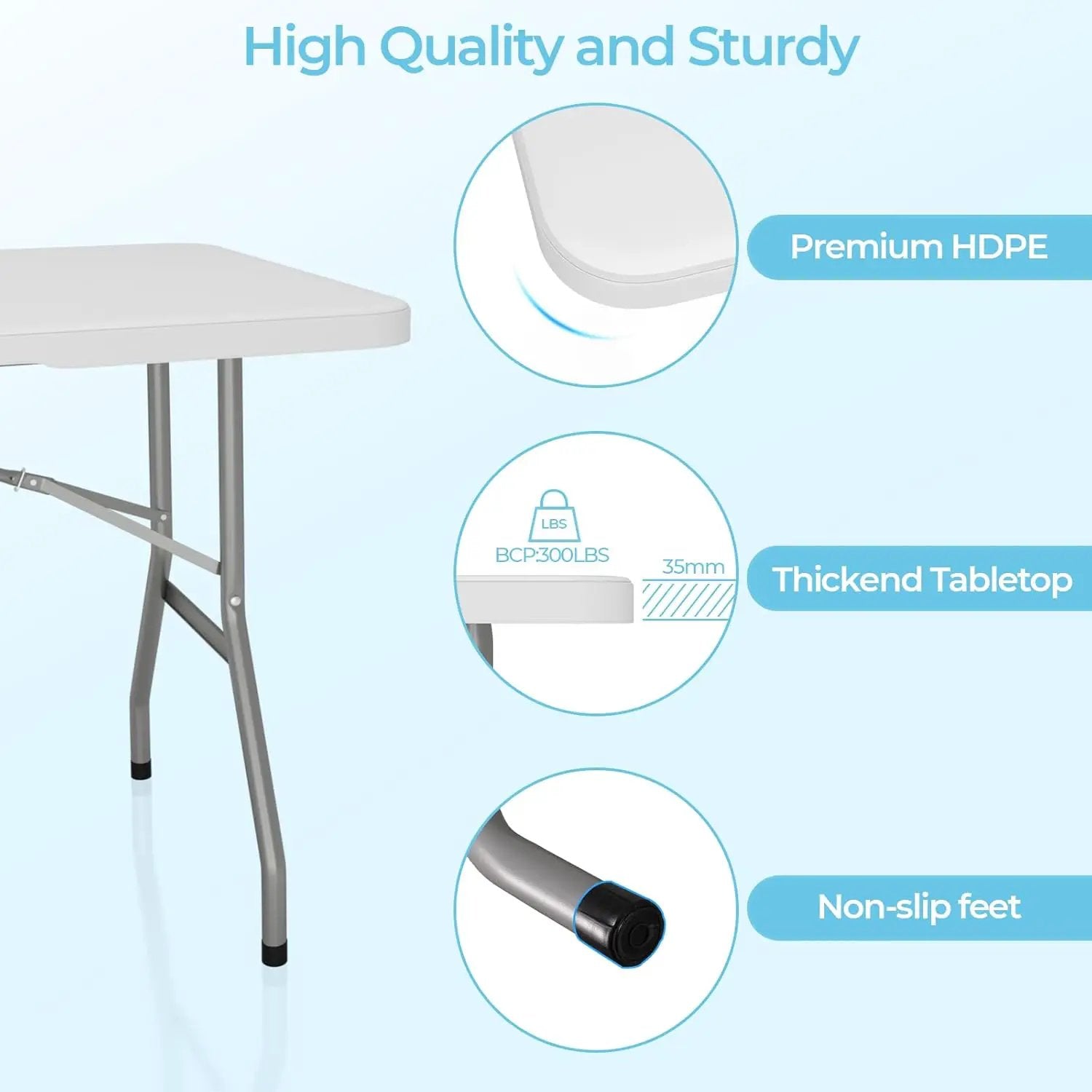 6ft Folding Table, Outdoor Foldable Table with HDPE Tabletop, Safety Locks, Easy to Carry and Store, No-Assembly Camping Table for Dining, Picnic, White by GreenHaven Gardens