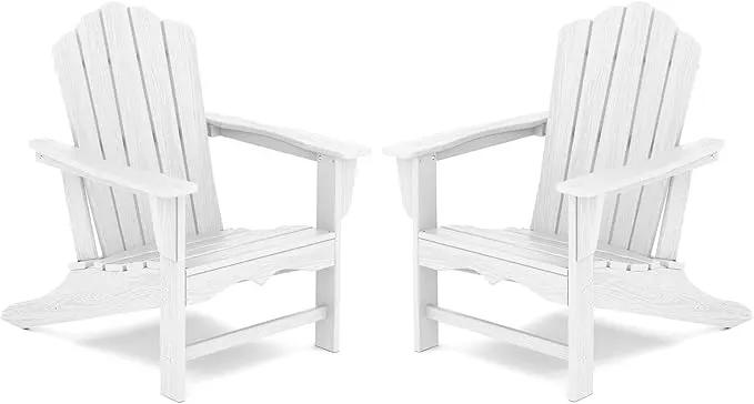 KINGYES HDPE Adirondack Chair Set of 2, Classic All-Weather Outdoor Patio Adirondack Chair, White by GreenHaven Gardens
