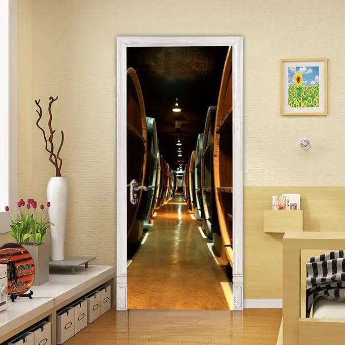 3D Door Stickers Murals Peel and Stick - Wine Cellar Wallpaper Self-Adhesive Decals - Removable PVC Waterproof Poster for Bedroom Living Room 34.6" x 78.7" by GreenHaven Gardens