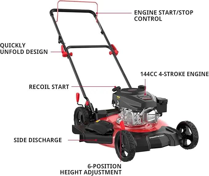 PowerSmart 21 in. Gas Lawn Mower with 144cc OHV Engine, 2-in-1 Push Mower with Mulching & Side-Discharge by GreenHaven Gardens