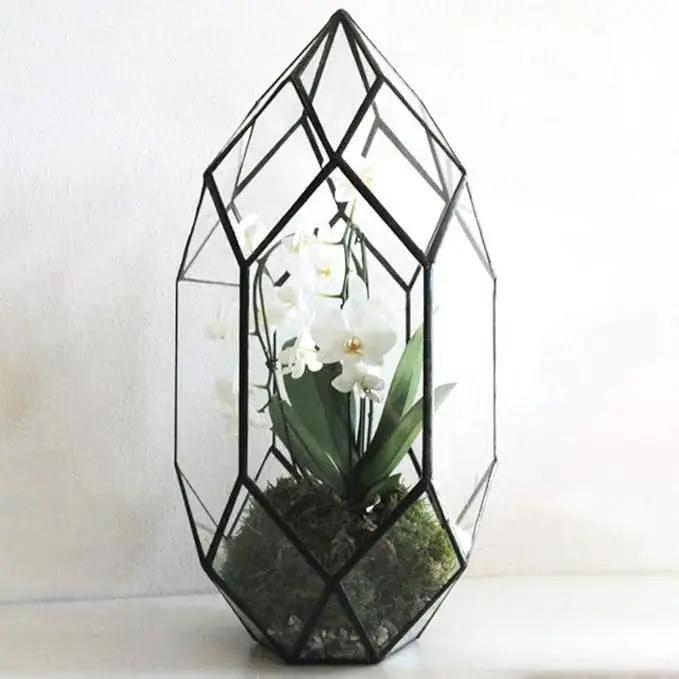 Ferrisland Handmade 10" Large Glass Terrarium Irregular Geometric Planter Indoor Air Plants Holder Window Balcony Display Succulent Flower Pot, Black by GreenHaven Gardens