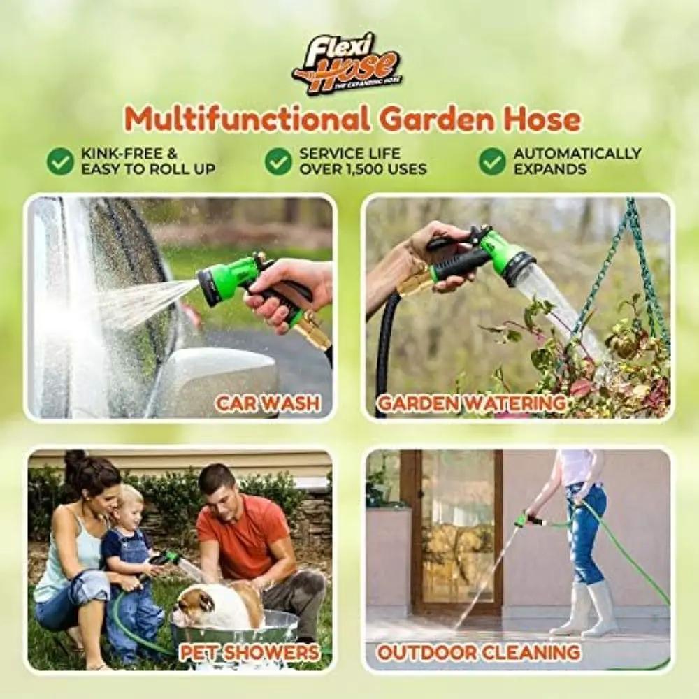 Flexi Hose Lightweight Expandable Garden Hose, No-Kink Flexibility, 3/4 Inch Solid Brass Fittings and Double Latex Core (150 FT, Black) by GreenHaven Gardens
