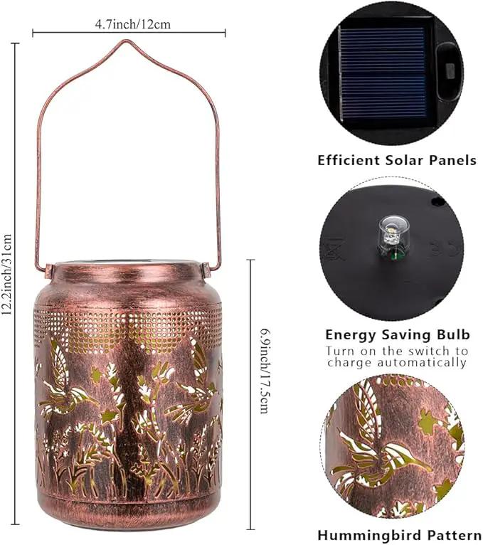2 Pack Hummingbird Solar Lanterns Outdoor Waterproof LED 6.9" Metal Hanging Solar Lights Outdoor Hummingbird Decorative Lanterns for Patio,Garden,Pathway,Lawn Yard Birthday Gifts for Women Mom by GreenHaven Gardens