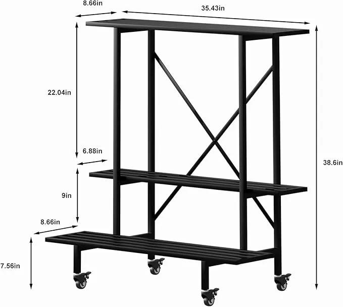 Zhongma 3 Tier Plant Stand with Wheels, Heary Duty Metal Plant Stand, 35.43 L x 17.5 W x 38.6H . Space saving Plant Stand by GreenHaven Gardens